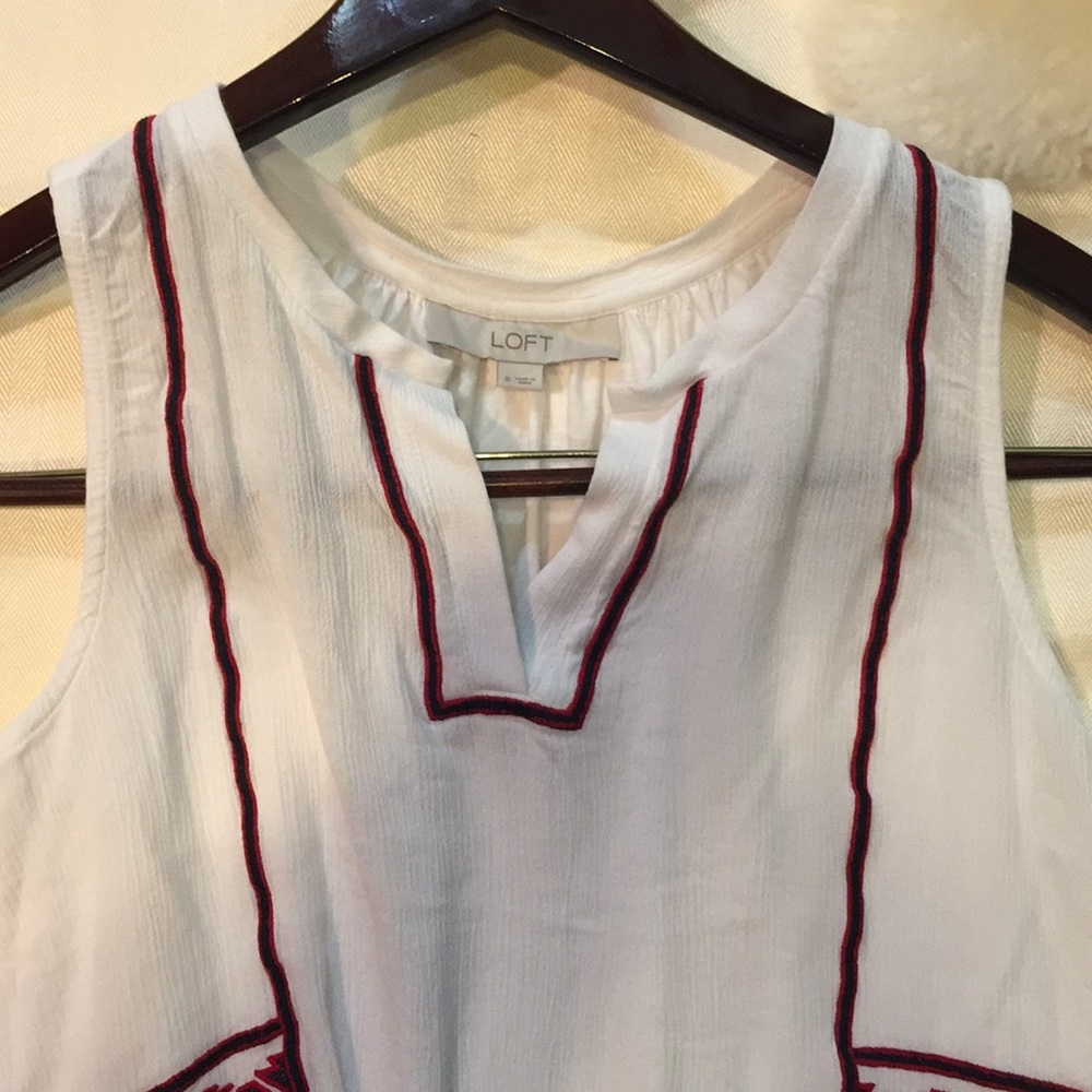 LOFT White with Red & Navy Embroidery Top.18233 - Picture 3 of 4